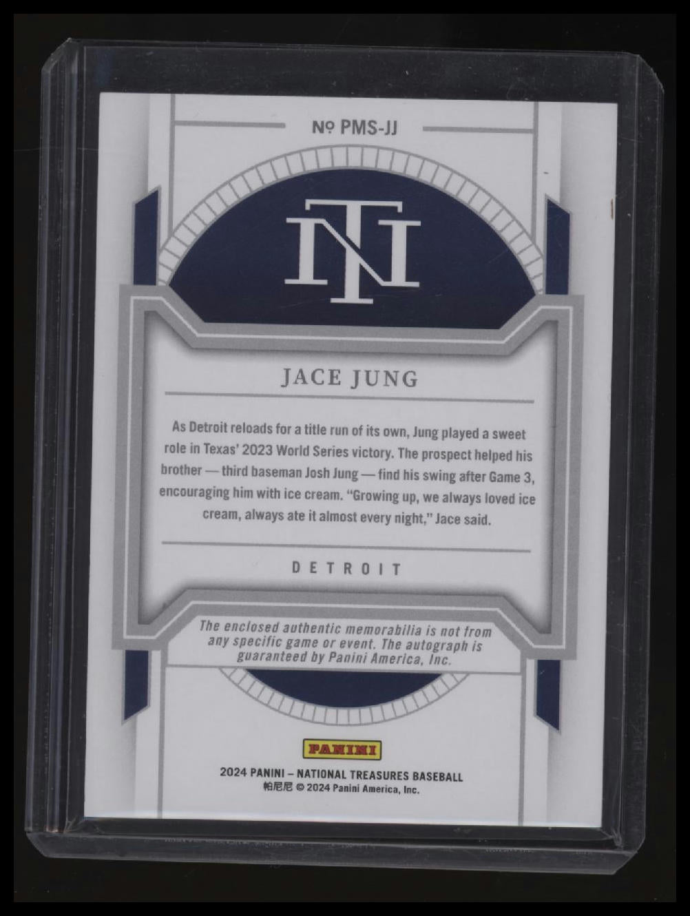 2024 Panini National Treasures Jace Jung Prospect Material Signatures #/99