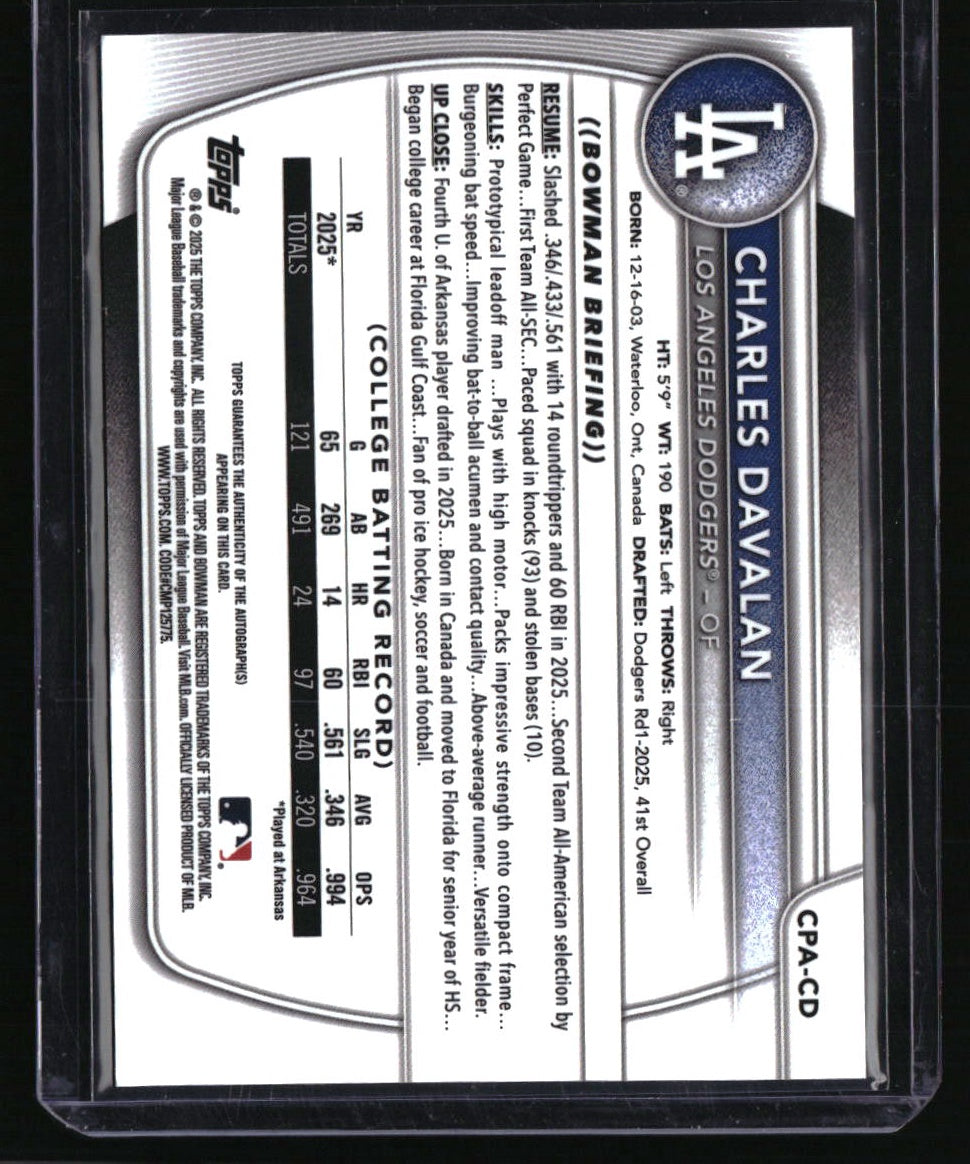 2025 Bowman Draft Charles Davalan Chrome Prospect Autographs