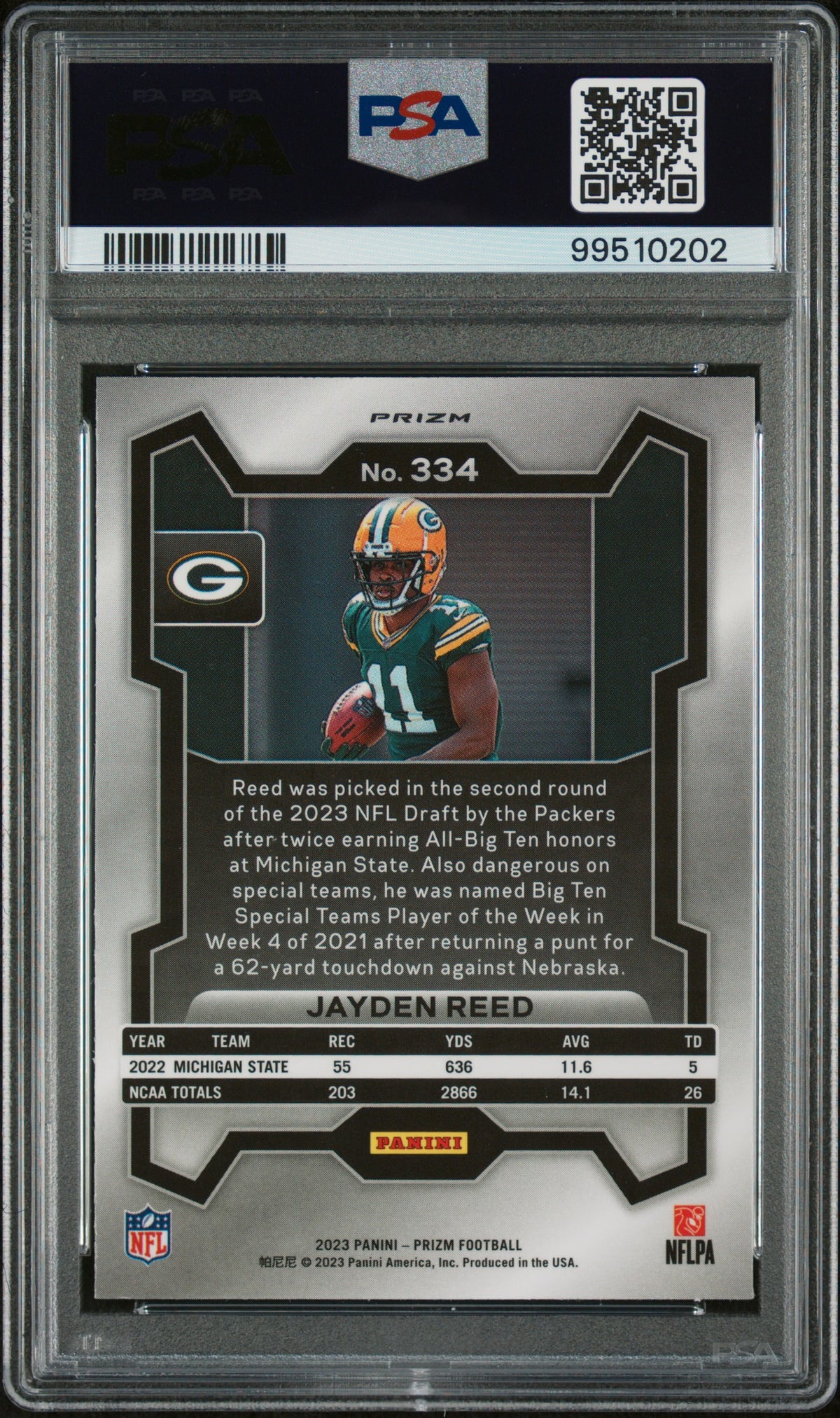 2023 Panini Prizm Jayden Reed Green Wave PSA 9