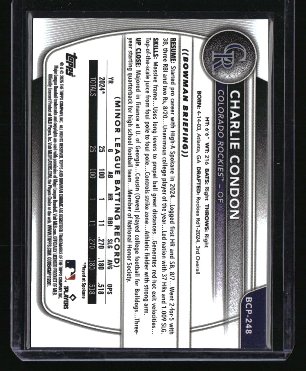 2025 Bowman Chrome Charlie Condon Prospects Reptilian Gold #/50