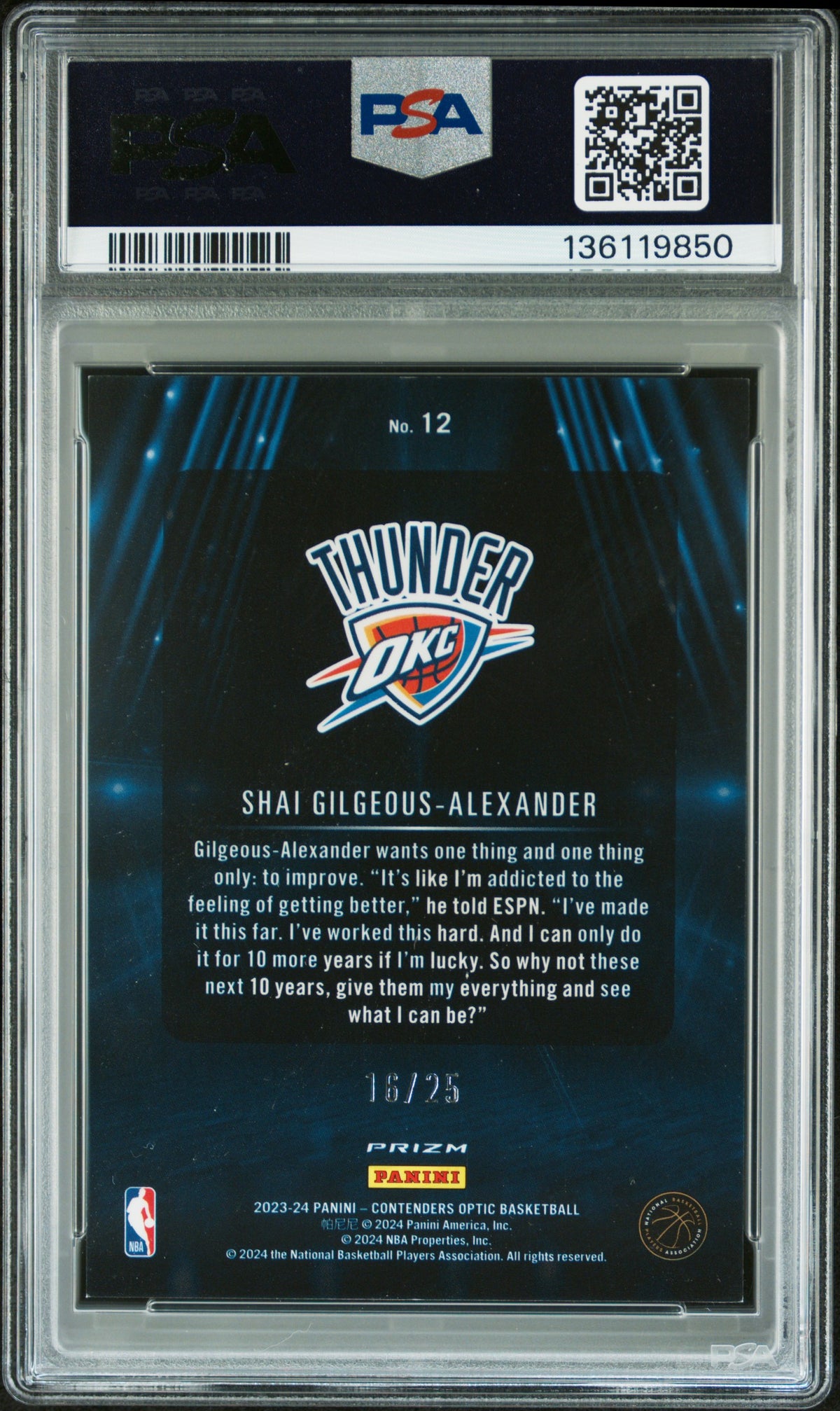 2023 Panini Contenders Optic Vips S. Gilgeous-Alexander Intl Black & White PSA 8