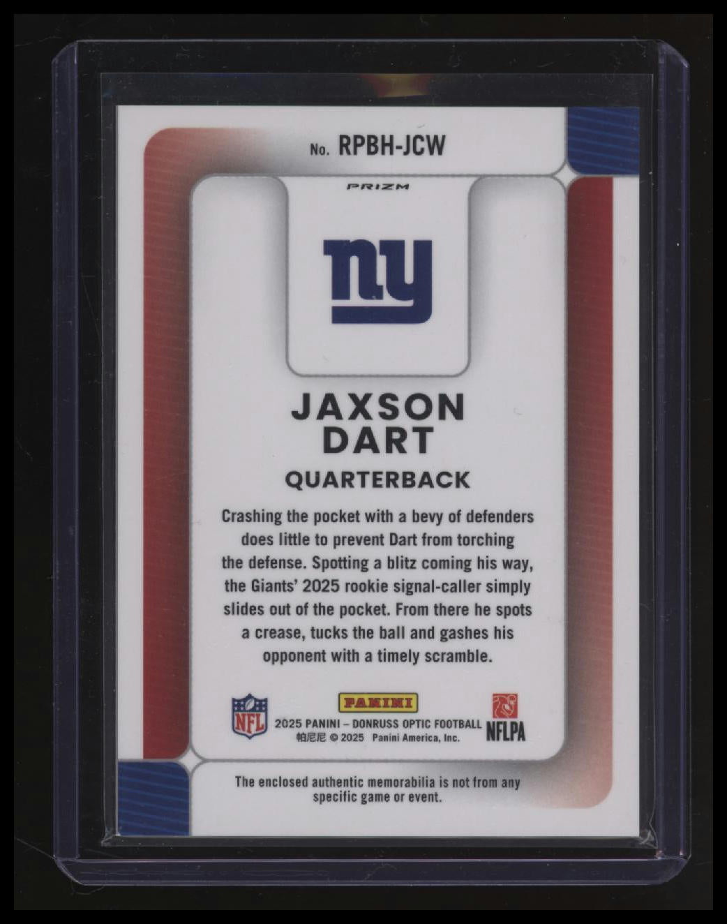 2025 Donruss Optic Jaxson Dart Rookie Phenoms Blue Hyper