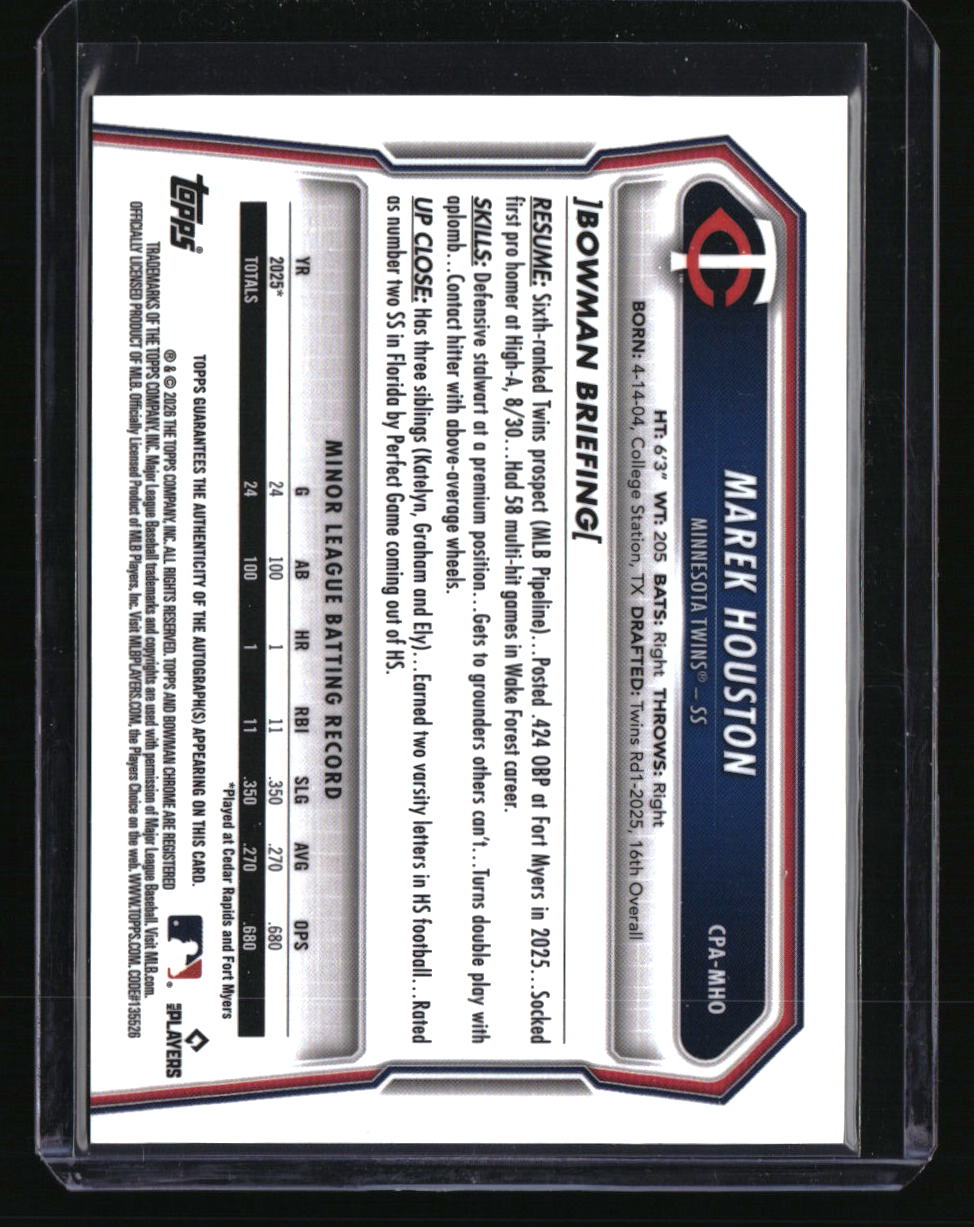 2026 Bowman Marek Houston Chrome Prospect Autographs