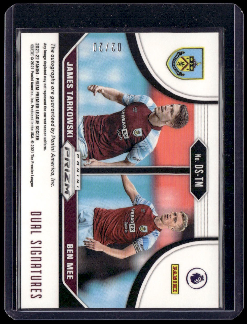 2021-22 Panini Prizm Premier League James Tarkowski/Ben Mee Dual Signatures #/20