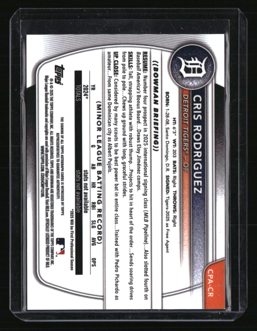 2025 Bowman Chrome Cris Rodriguez Prospect Autographs
