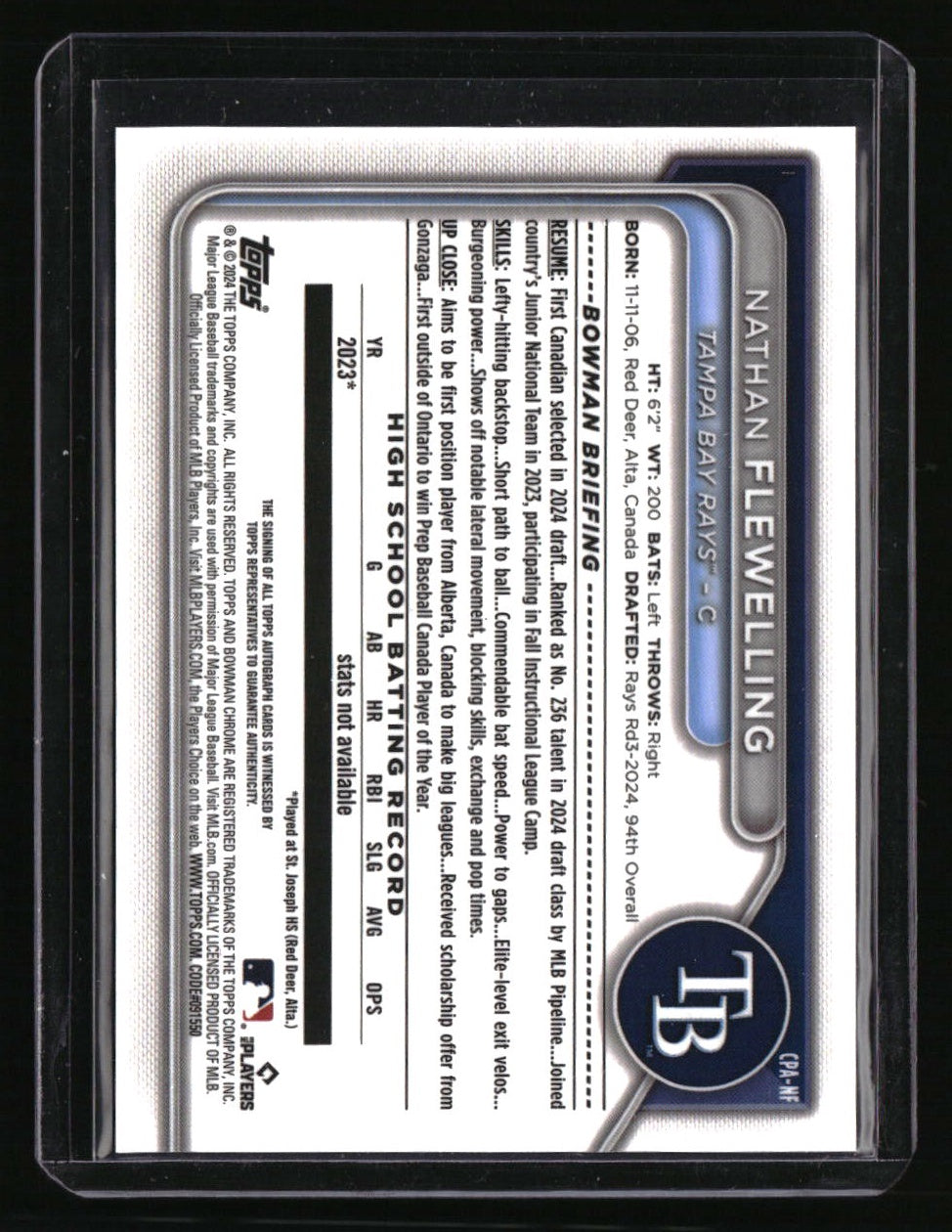 2024 Bowman Draft Nathan Flewelling Chrome Prospect Autographs