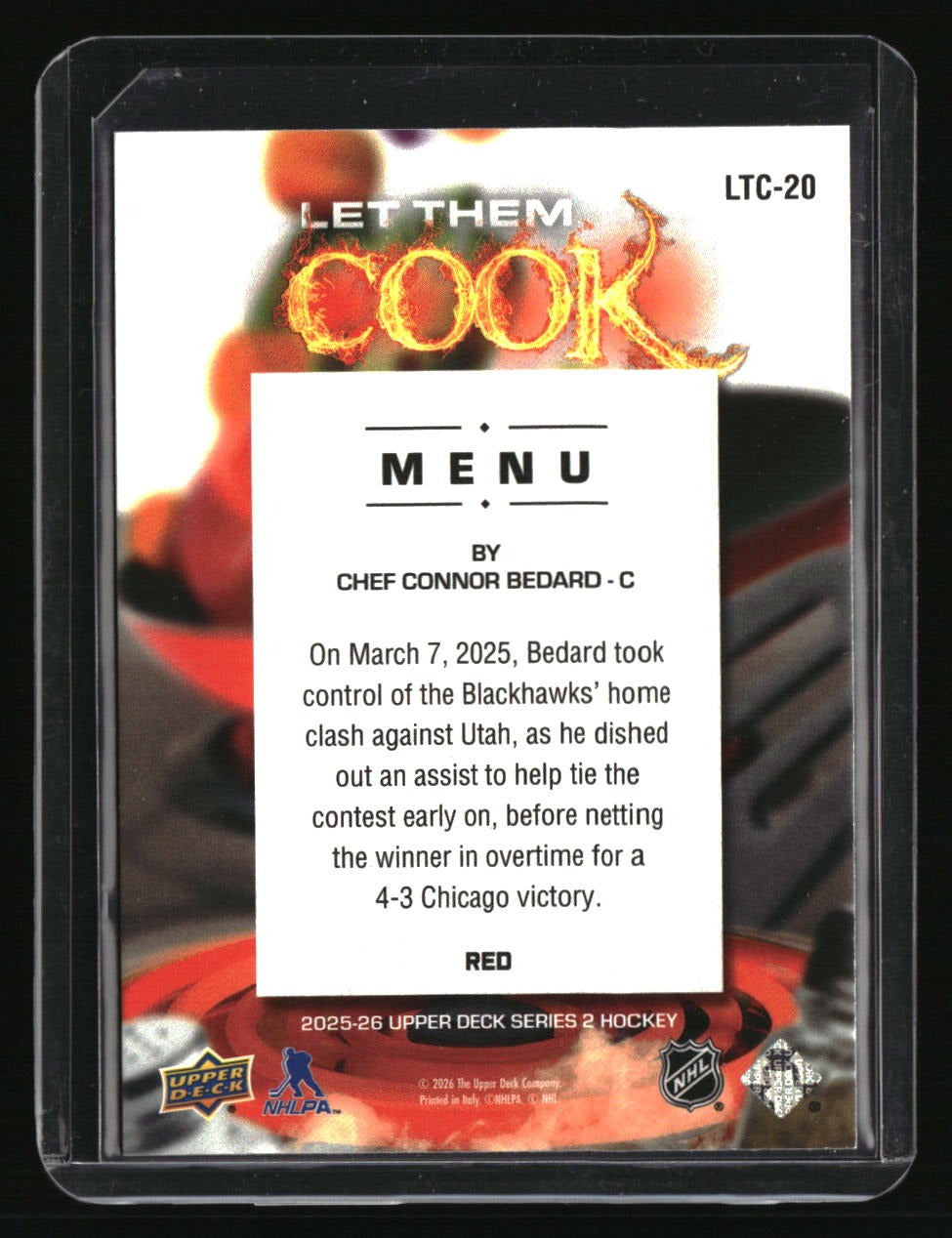 2025-26 Upper Deck Connor Bedard Let Them Cook Red #/199