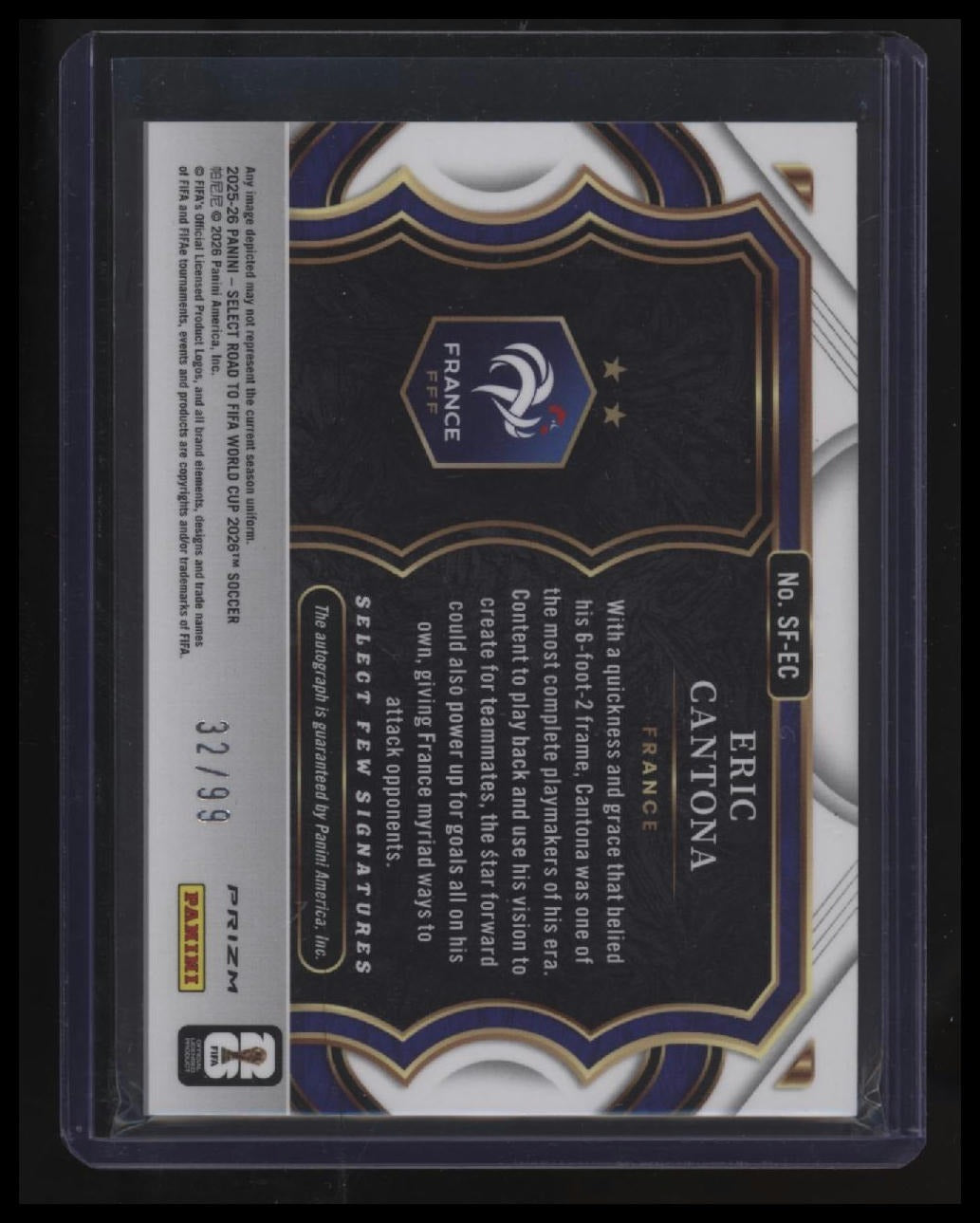 2025-26 Select Road to FIFA World Cup Eric Cantona Select Few Sig. Purple #/99
