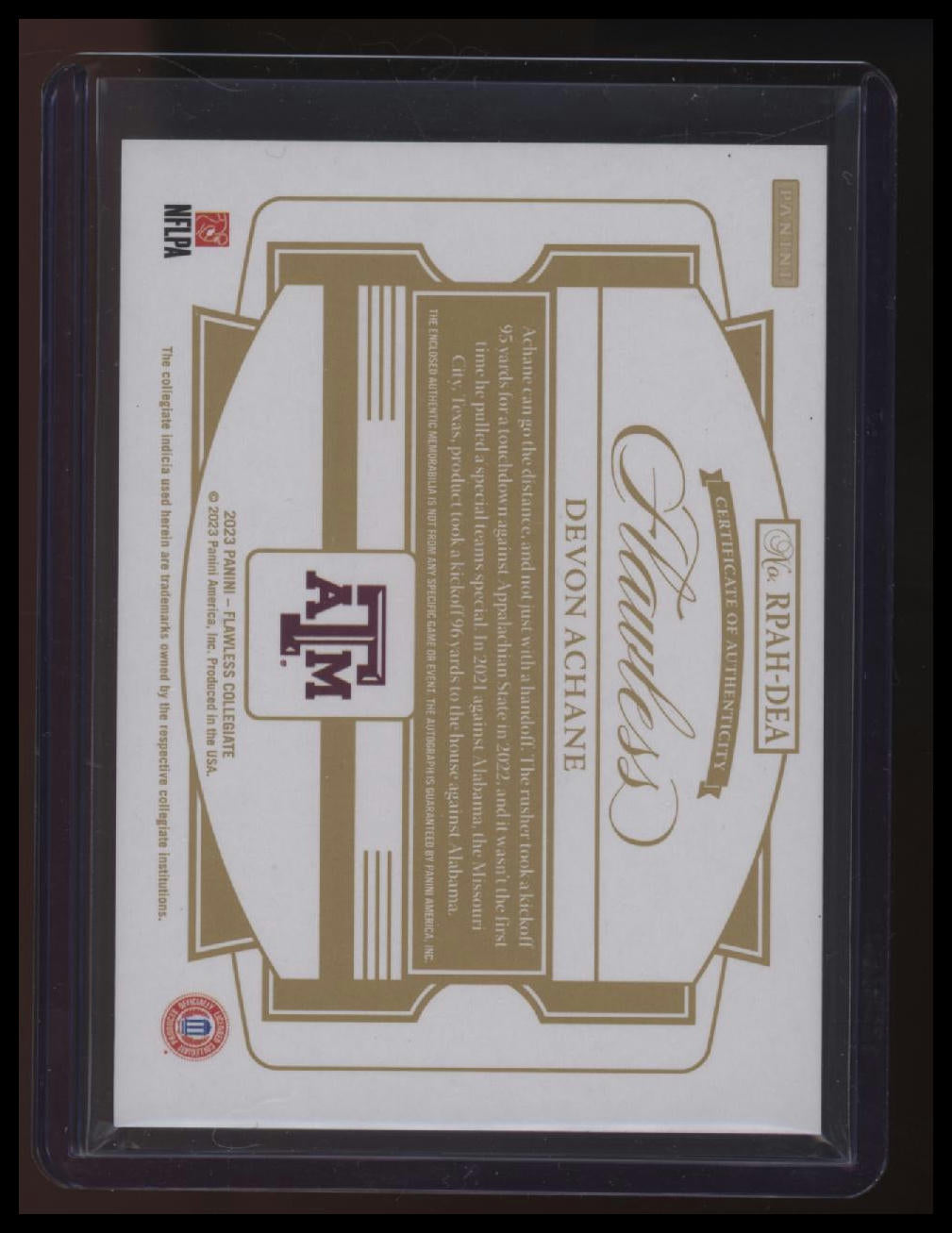 2023 Panini Flawless Collegiate Devon Achane Rookie Patch Auto Horizontal #/25