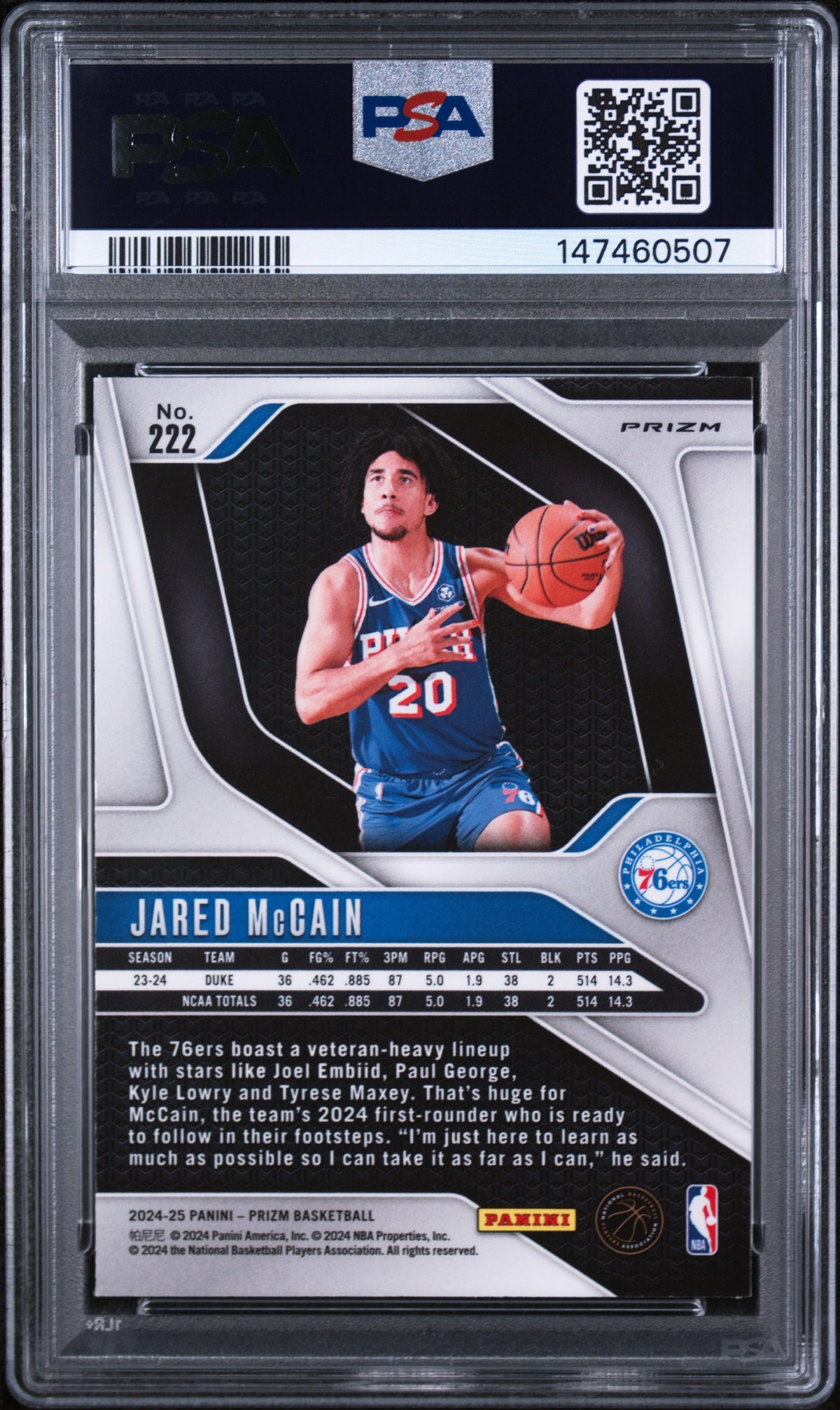 2024 Panini Prizm Jared Mccain Silver Prizm PSA 9