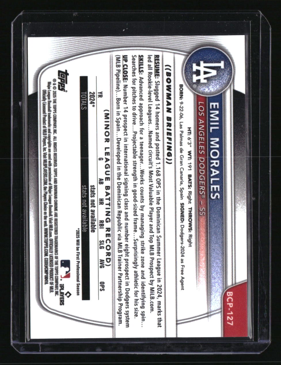 2025 Bowman Emil Morales Chrome Prospects Reptilian Gold Refractor #/50