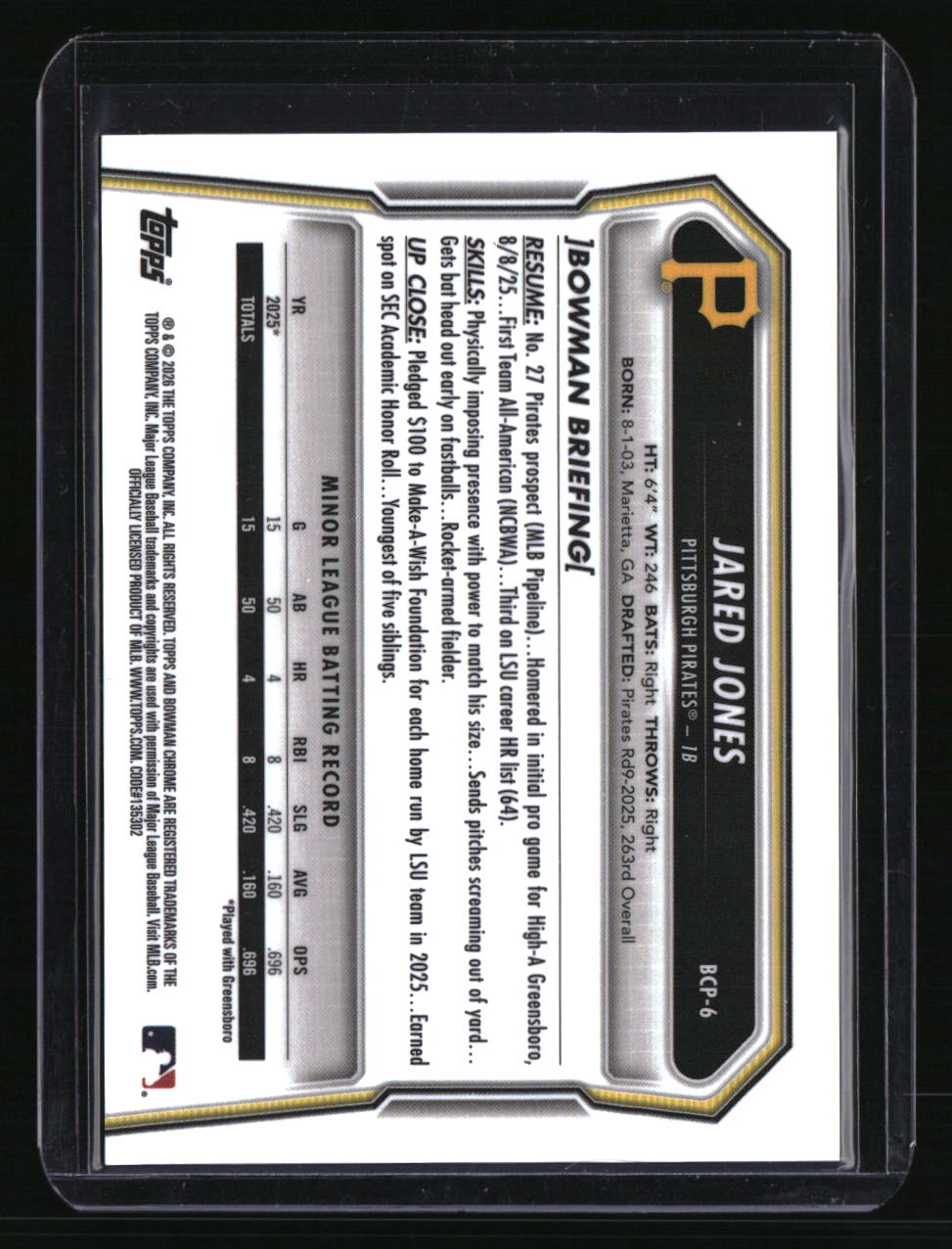 2026 Bowman Sapphire Edition Jared Jones Gold #/50