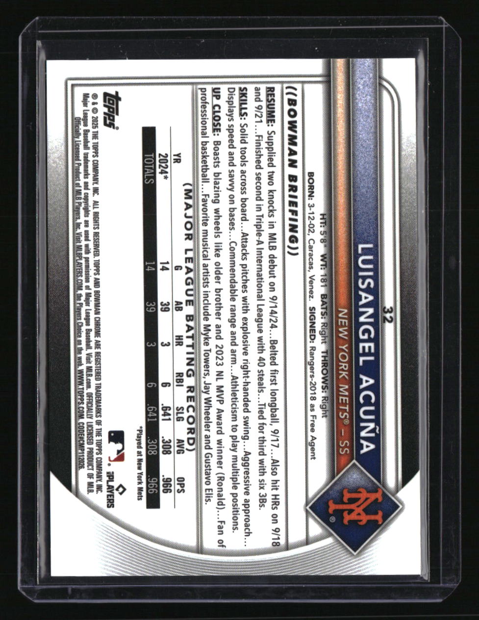 2025 Bowman Chrome Sapphire Edition Luisangel Acuña Gold First On Print 1/50