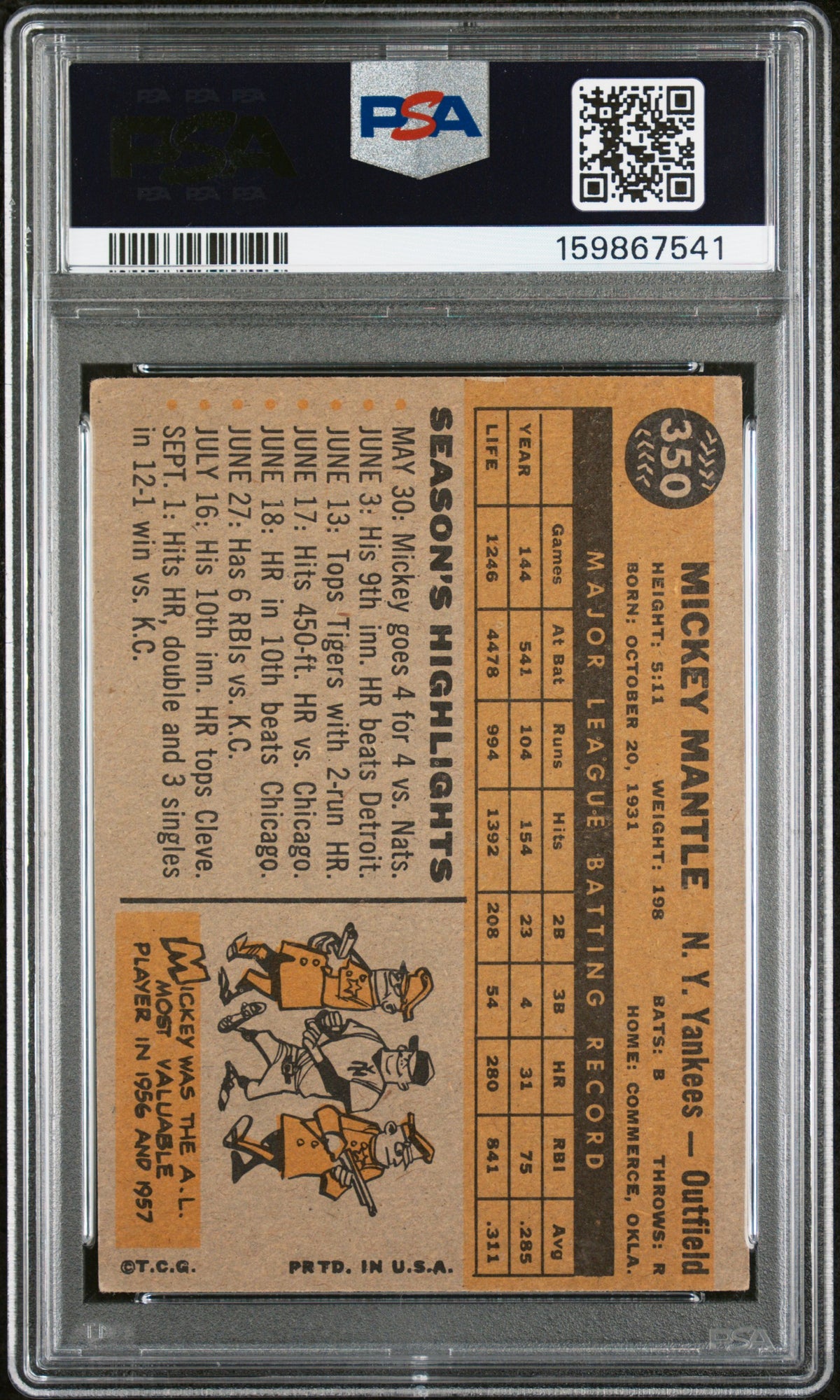 1960 Topps Mickey Mantle PSA 4