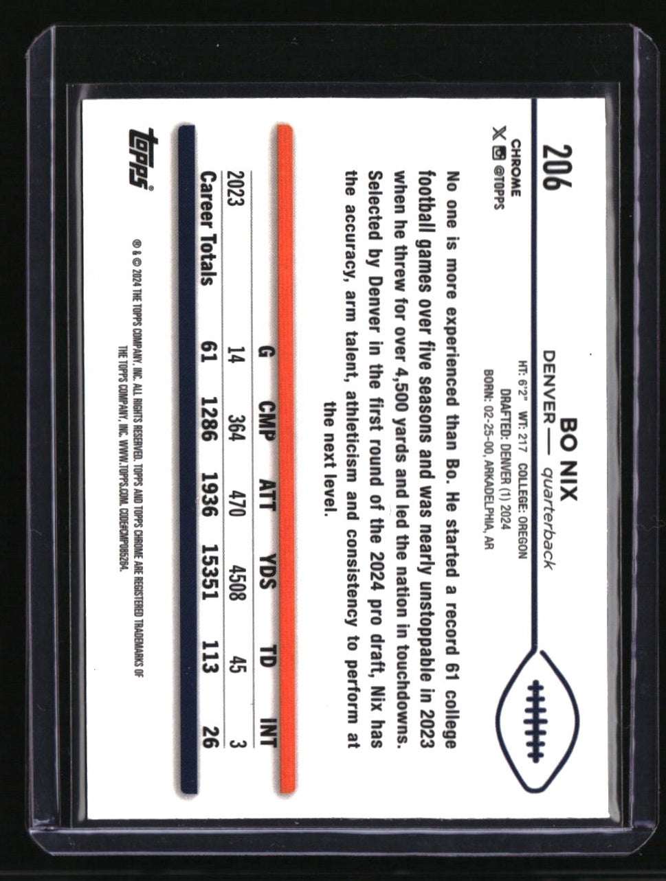 2024 Topps Chrome Bo Nix Purple Speckle Refractor #/275
