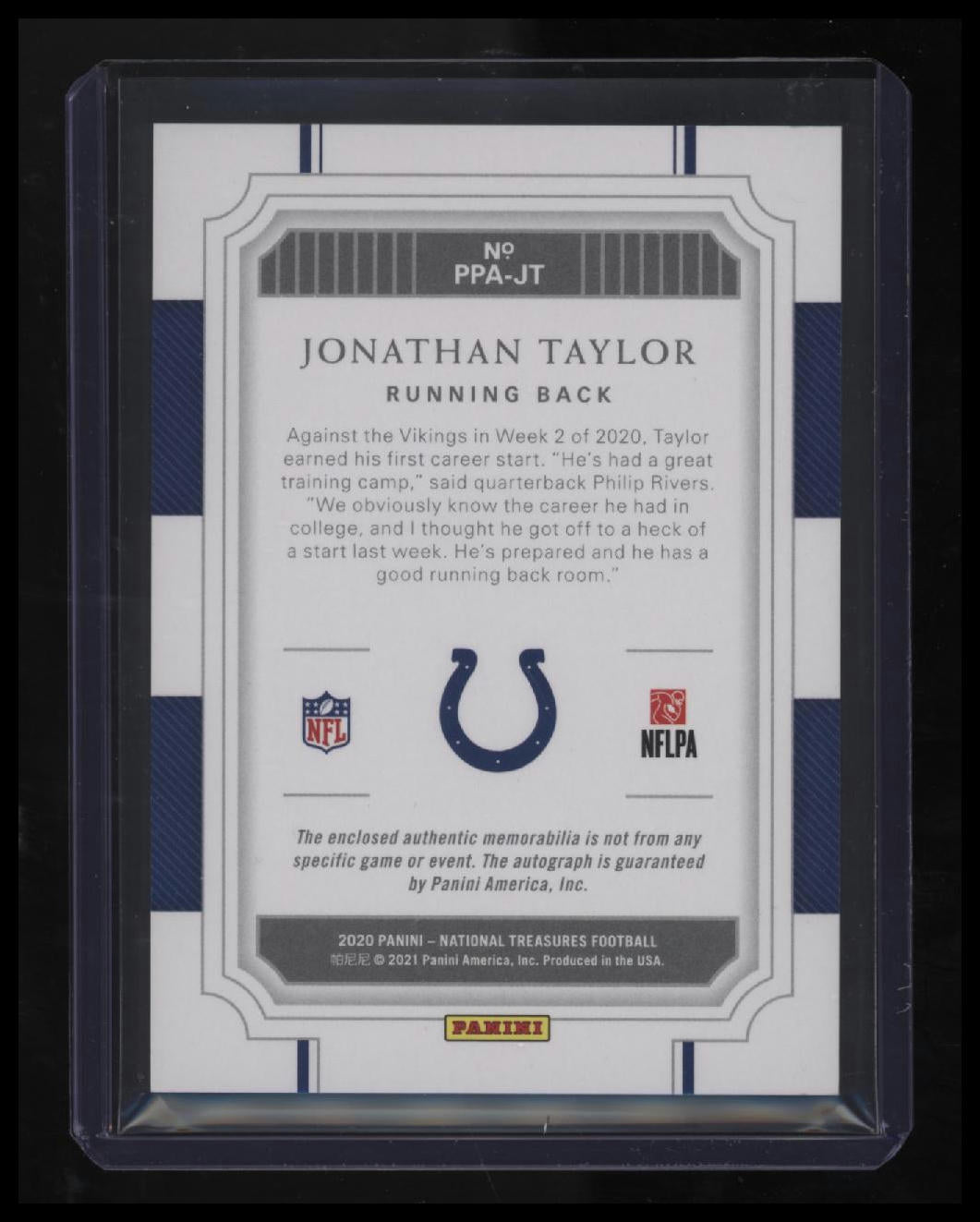 2020 Panini National Treasures Jonathan Taylor Prodigy Patch Autographs #/99