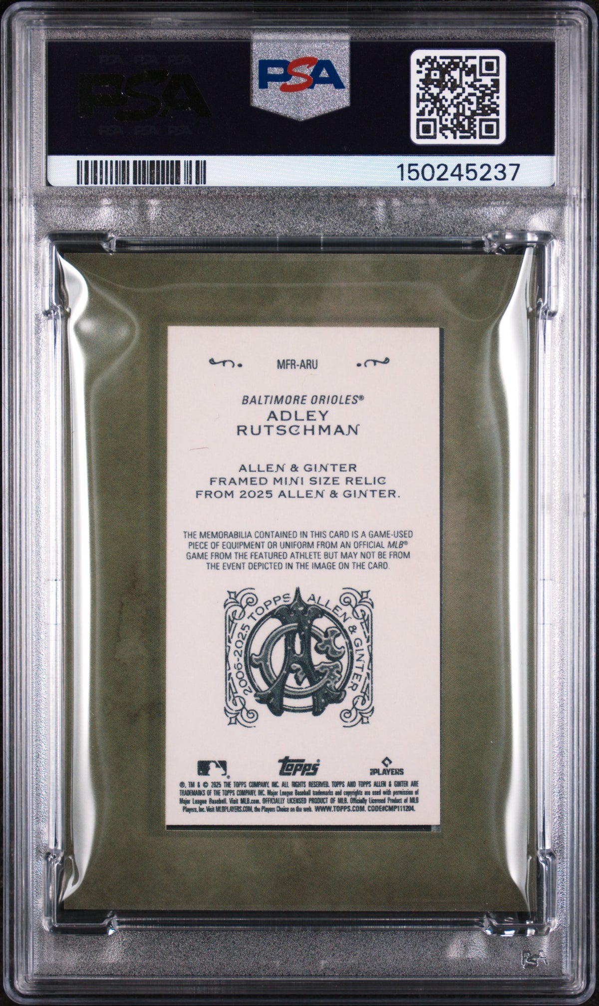 2025 Topps Allen & Ginter Mini Framed Relics Adley Rutschman PSA 7