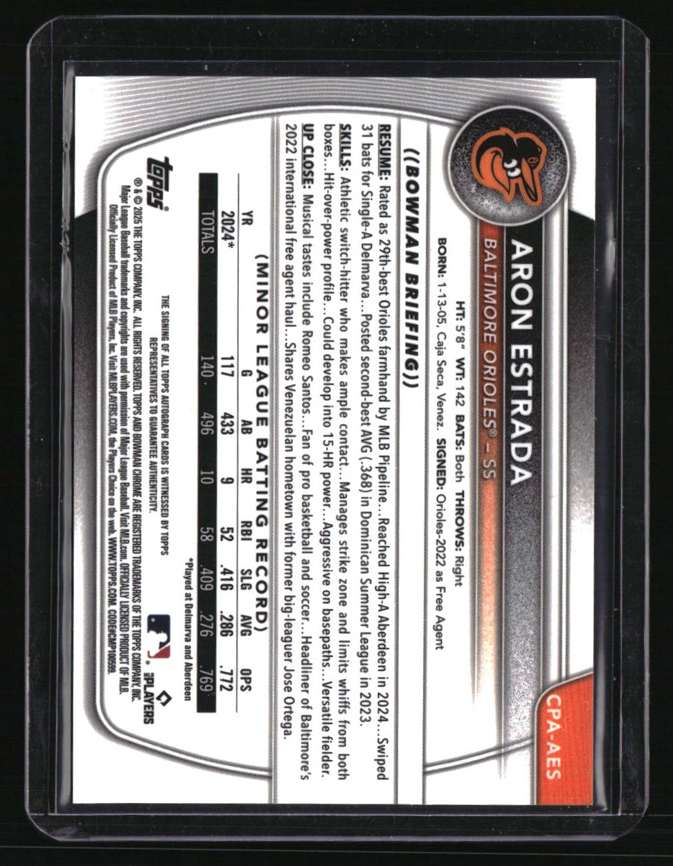 2025 Bowman Aron Estrada Chrome Prospects Autographs