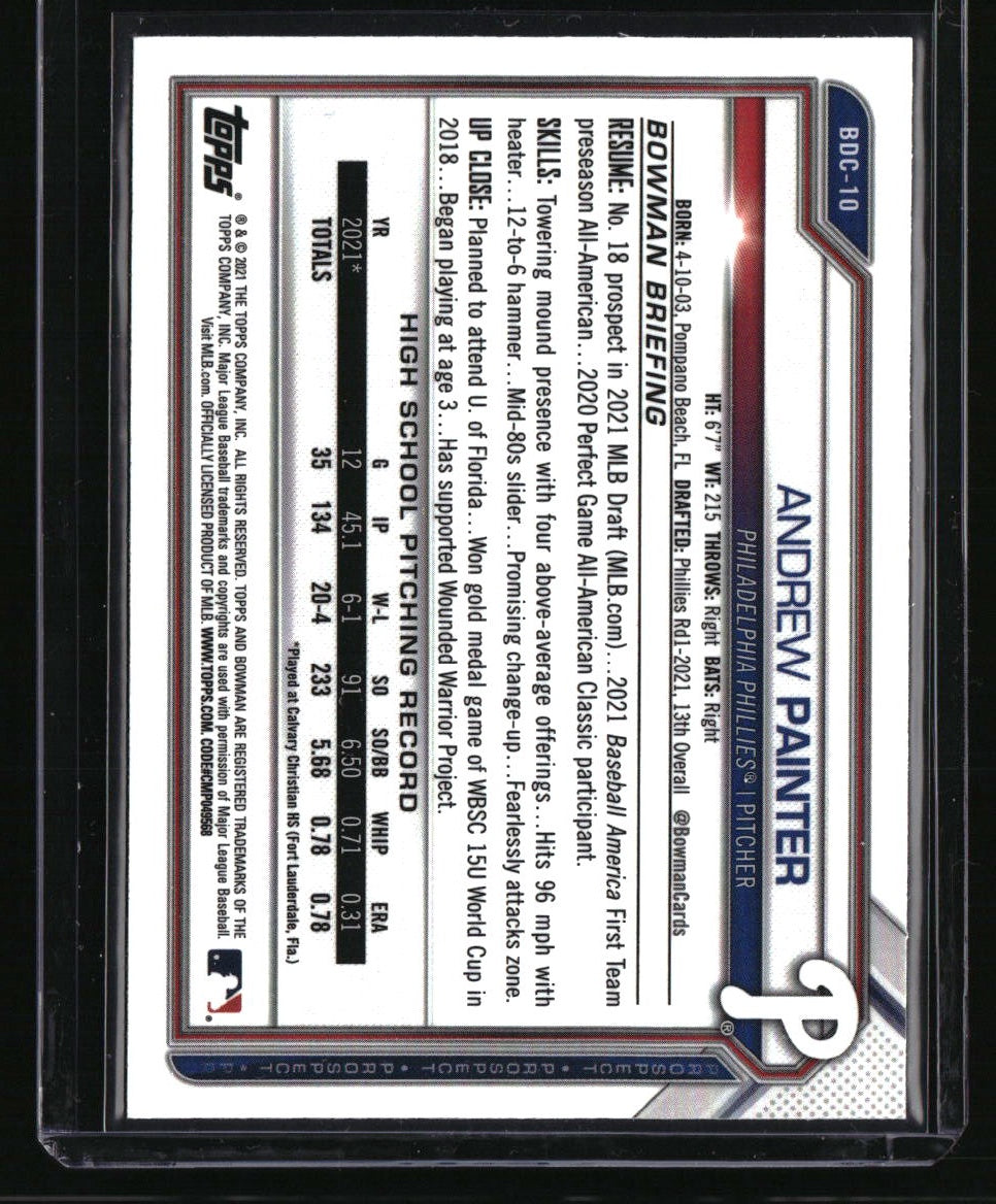 2021 Bowman Draft Andrew Painter Chrome Autograph (Hand Auto)