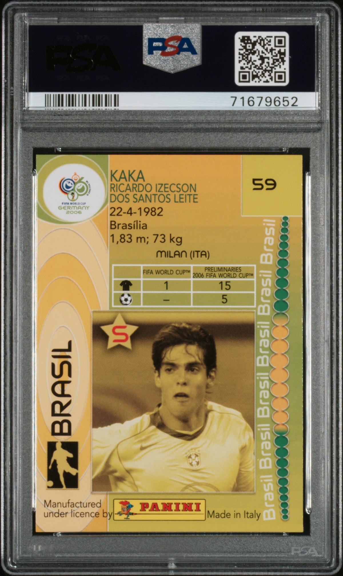 2006 Panini World Cup Germany Kaka Germany PSA 9