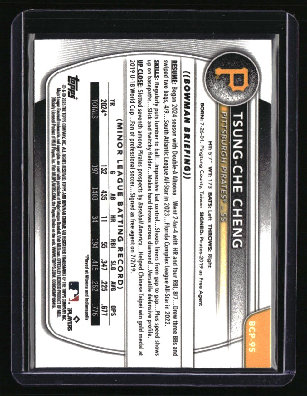 2025 Bowman Tsung-Che Cheng Chrome Prospects Green Shimmer Refractor #/99