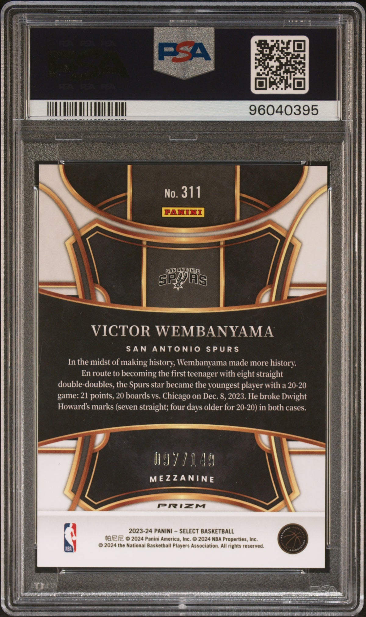2023 Panini Select Victor Wembanyama White Prizm PSA 10