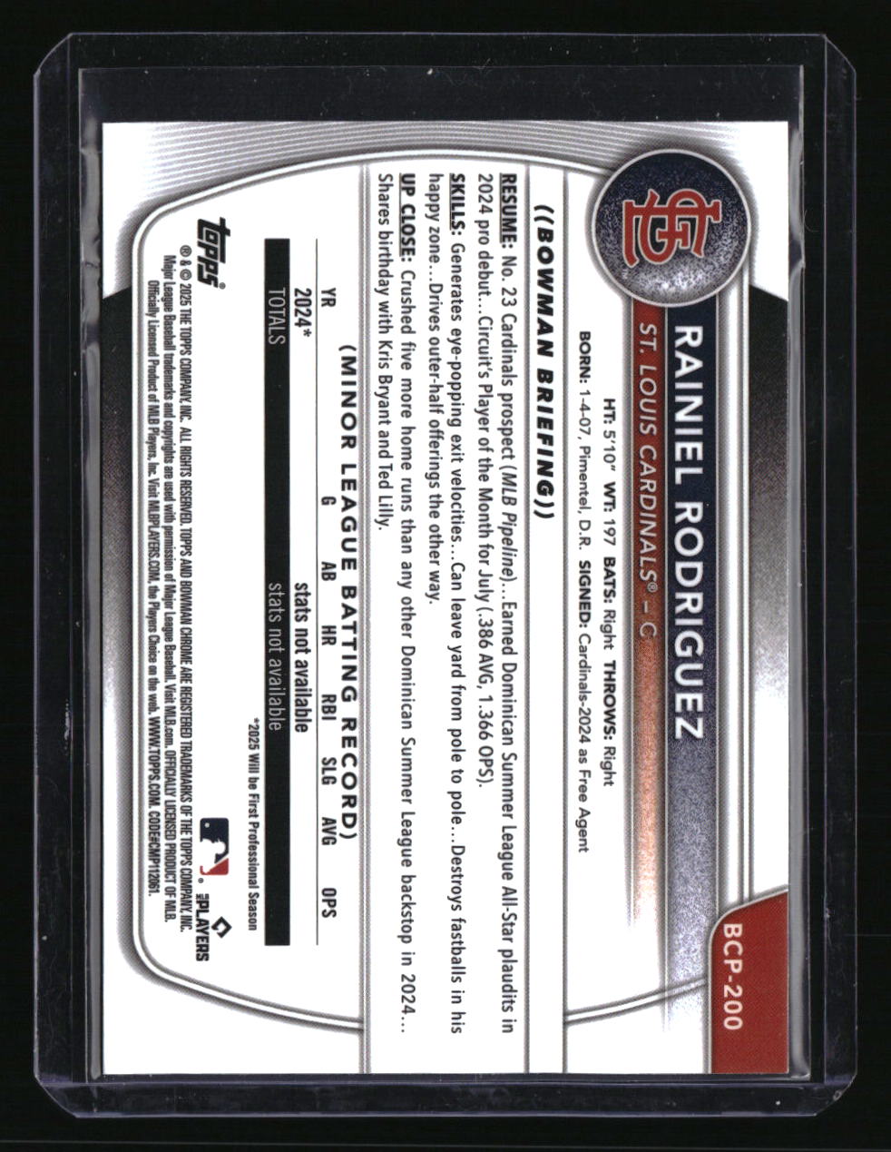 2025 Bowman Chrome Rainiel Rodriguez Prospects Purple Shimmer #/250