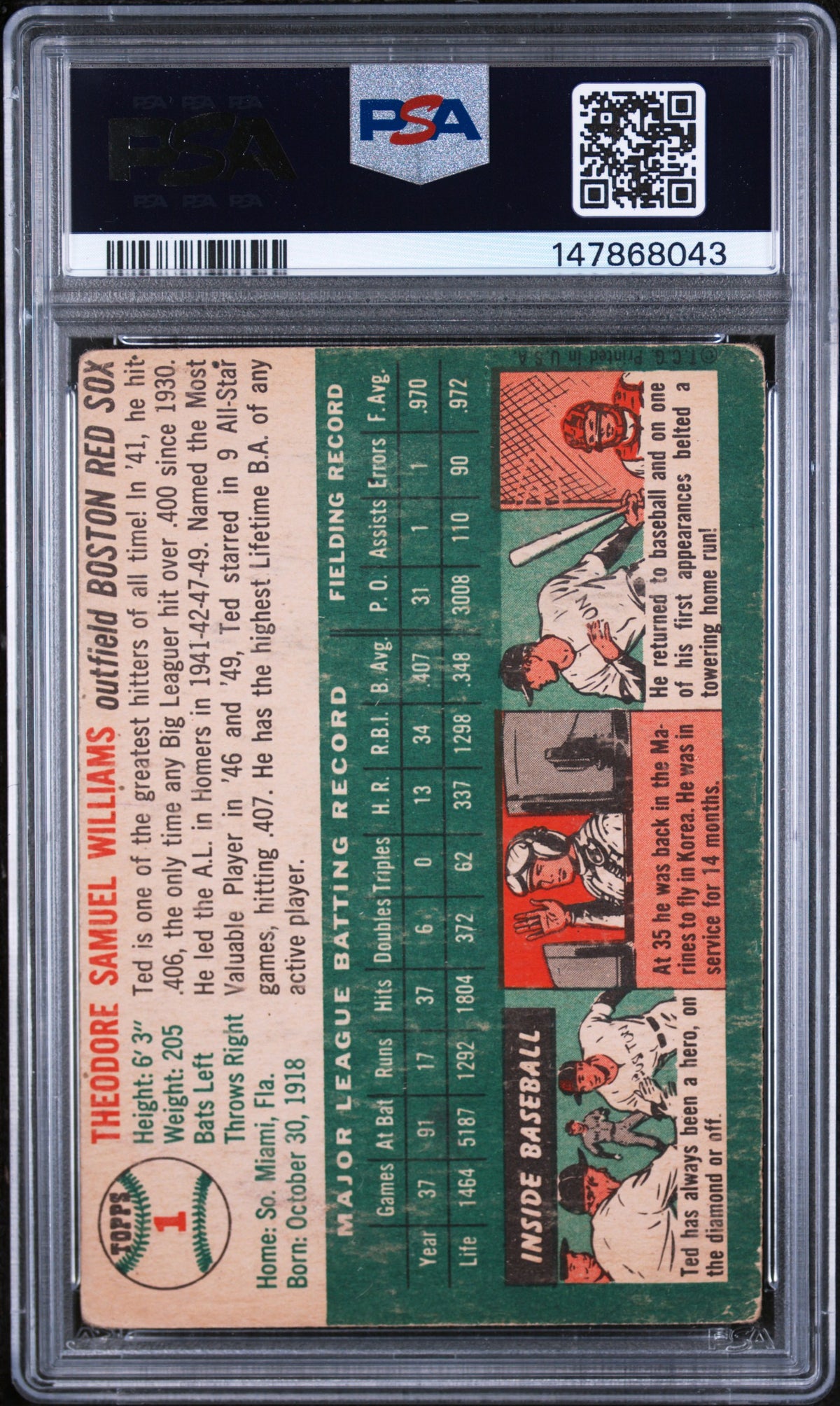 1954 Topps Ted Williams PSA 1