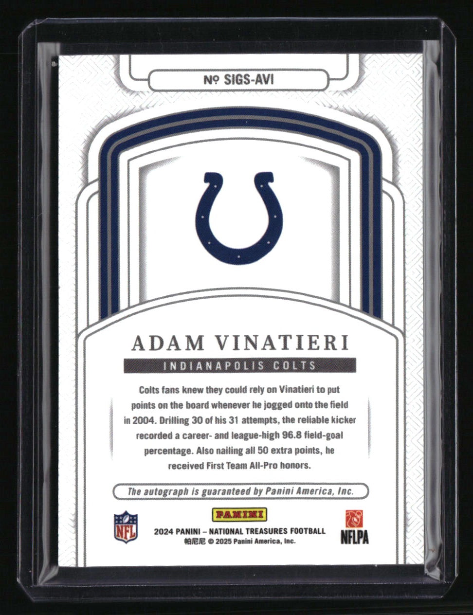 2024 Panini National Treasures Adam Vinatieri Signatures #/99