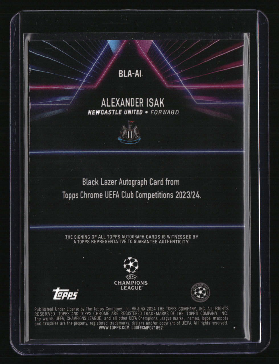 2023-24 Topps Chrome UEFA CC Alexander Isak Black Lazer Auto #/150