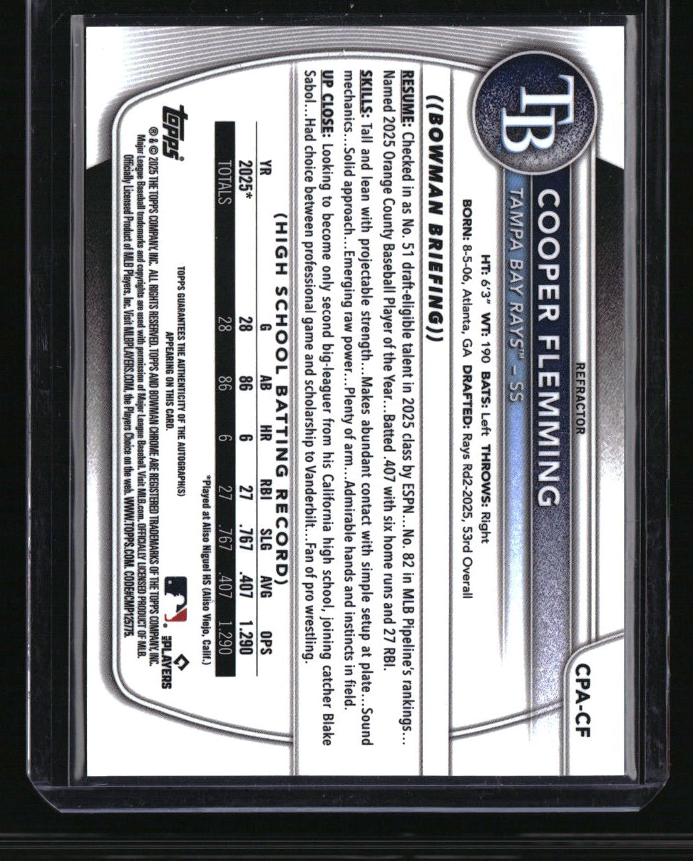 2025 Bowman Draft Cooper Flemming Chrome Prospect Autographs Refractor #/499