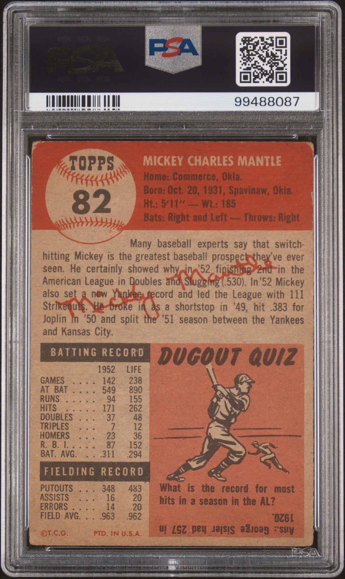 1953 Topps Mickey Mantle PSA 2