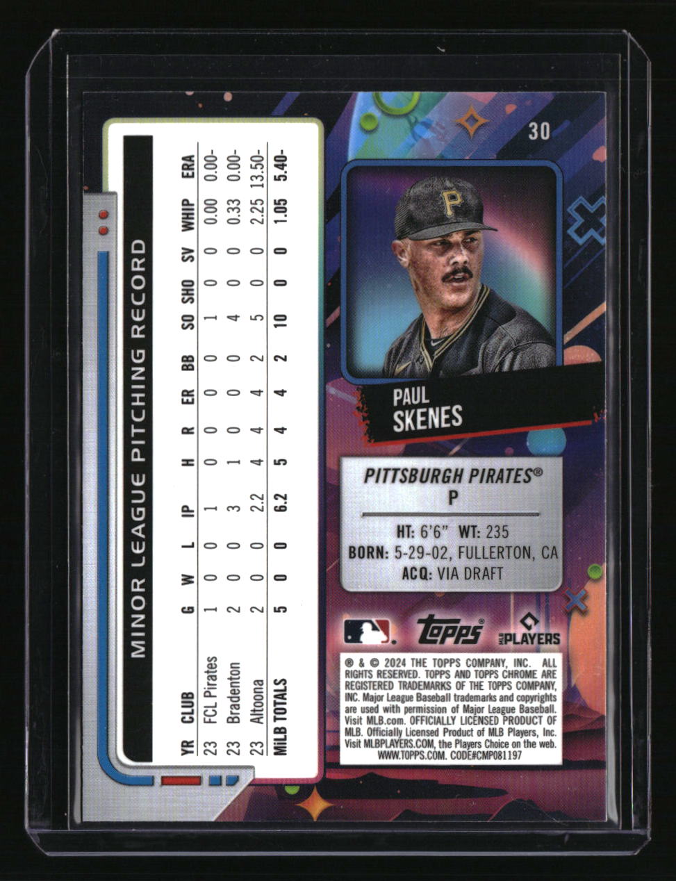 2024 Topps Chrome Cosmic Paul Skenes Purple Nebula Refractors #/150