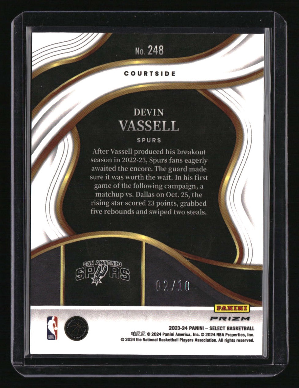 2023-24 Panini Select Devin Vassell Gold Cracked Ice Prizms #/10