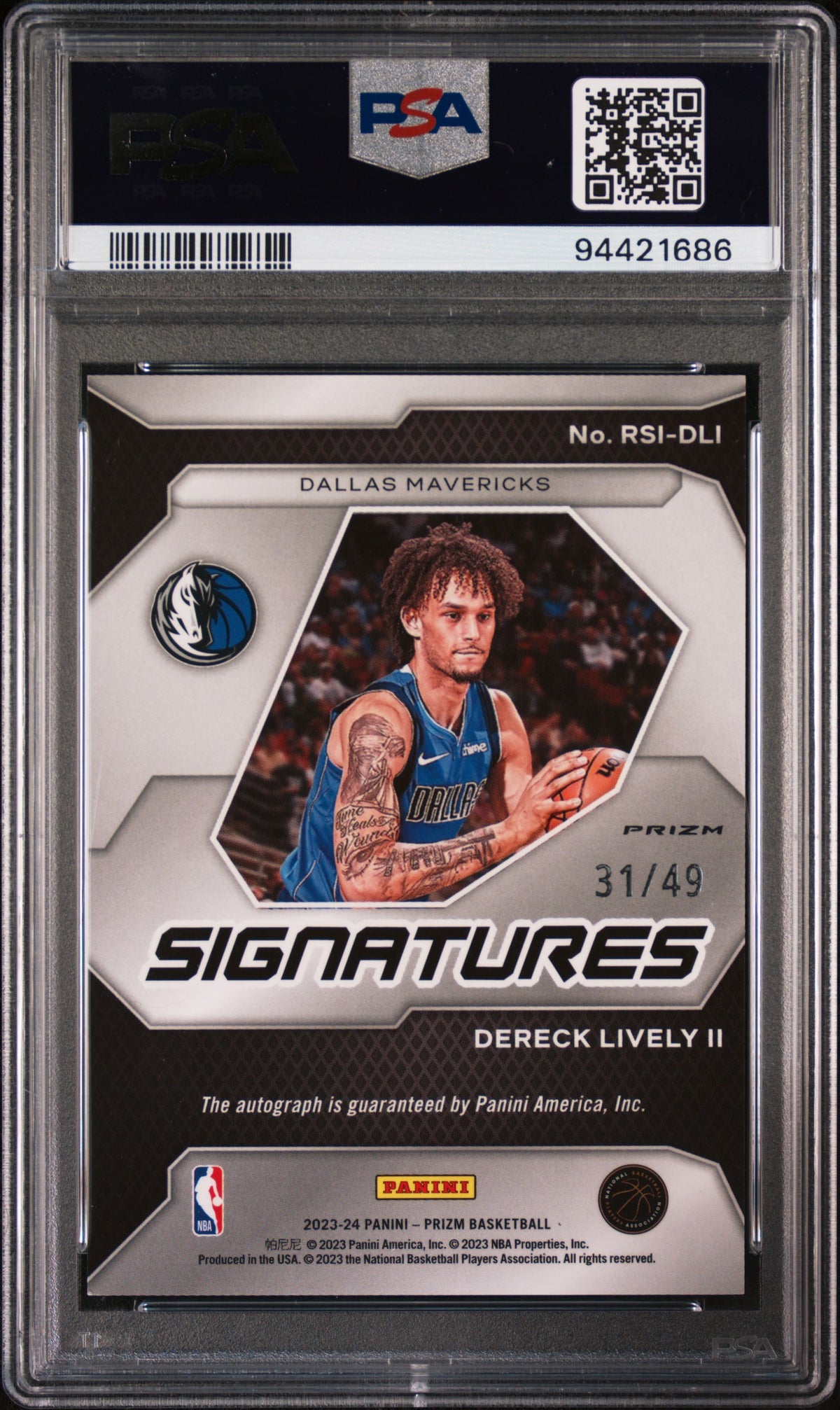 2023 Panini Prizm Rookie Signatures Dereck Lively Ii Rk Blue Choice PSA 8