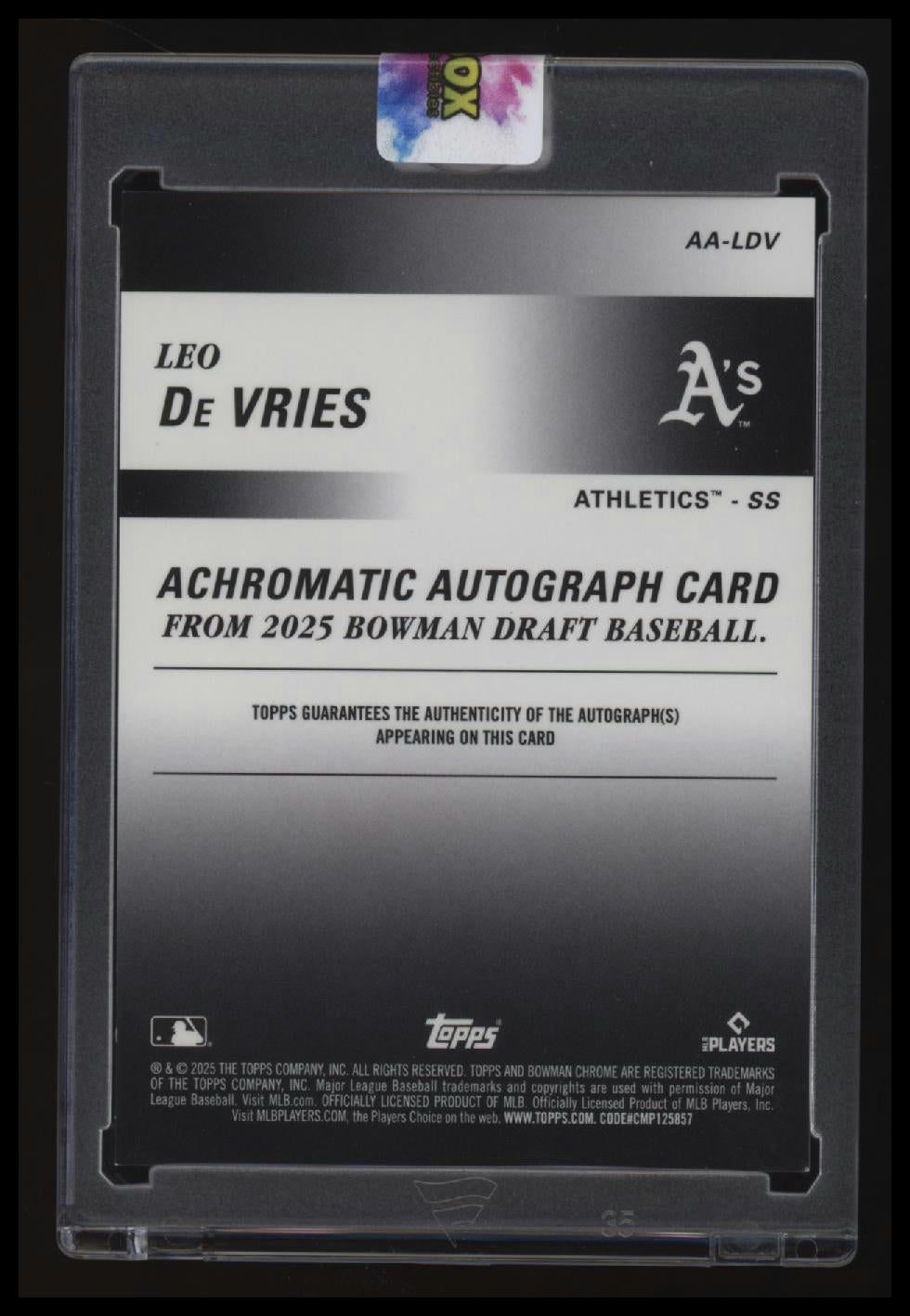 2025 Bowman Draft Leo De Vries Achromatic Autographs Gold Refractor #/50