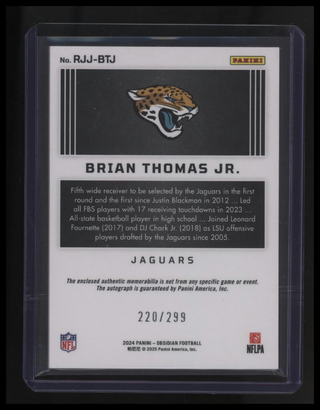 2024 Panini Obsidian Football Brian Thomas Jr. RPA #/299