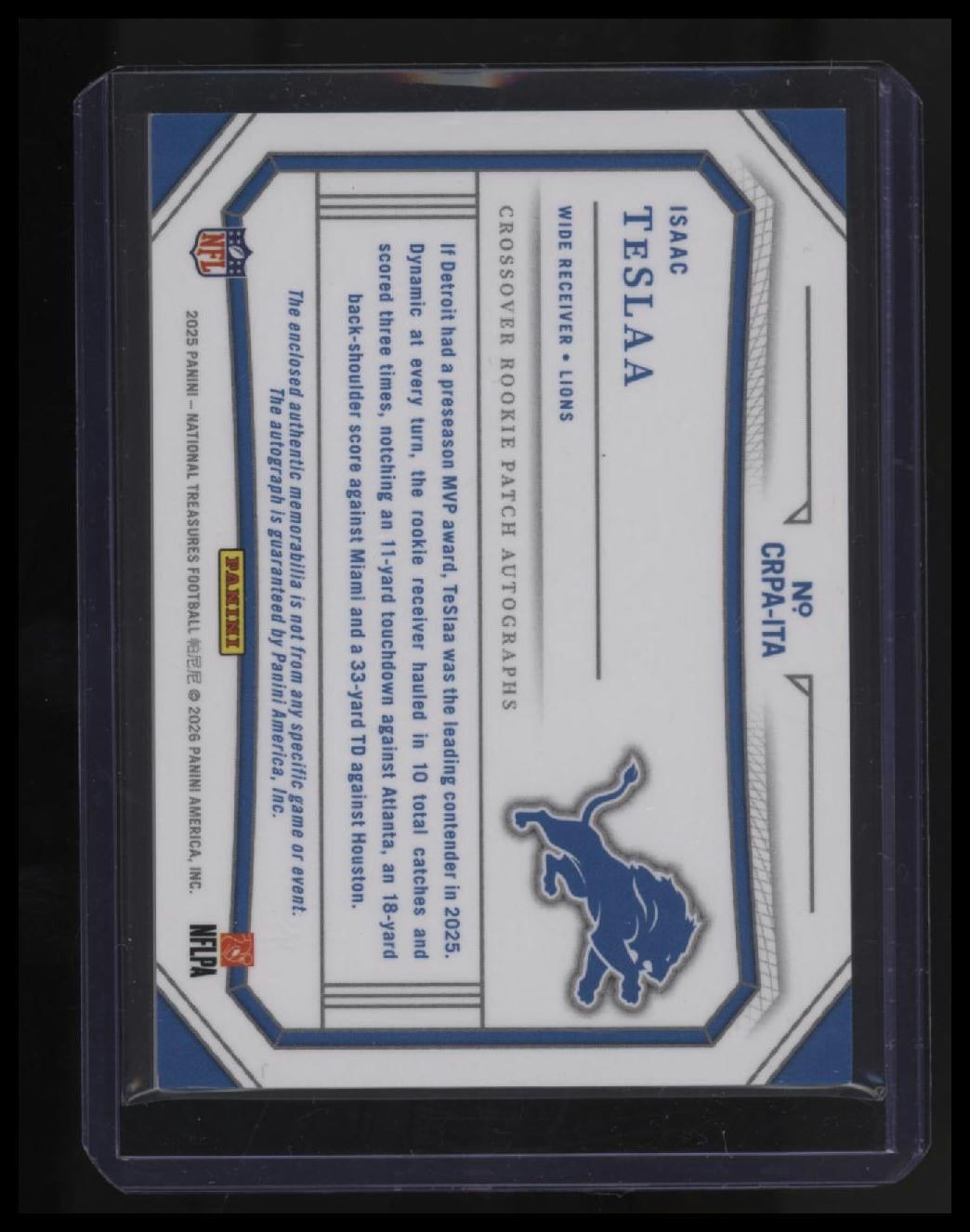 2025 Panini National Treasures Isaac TeSlaa Crossover Rookie Patch Auto #/99