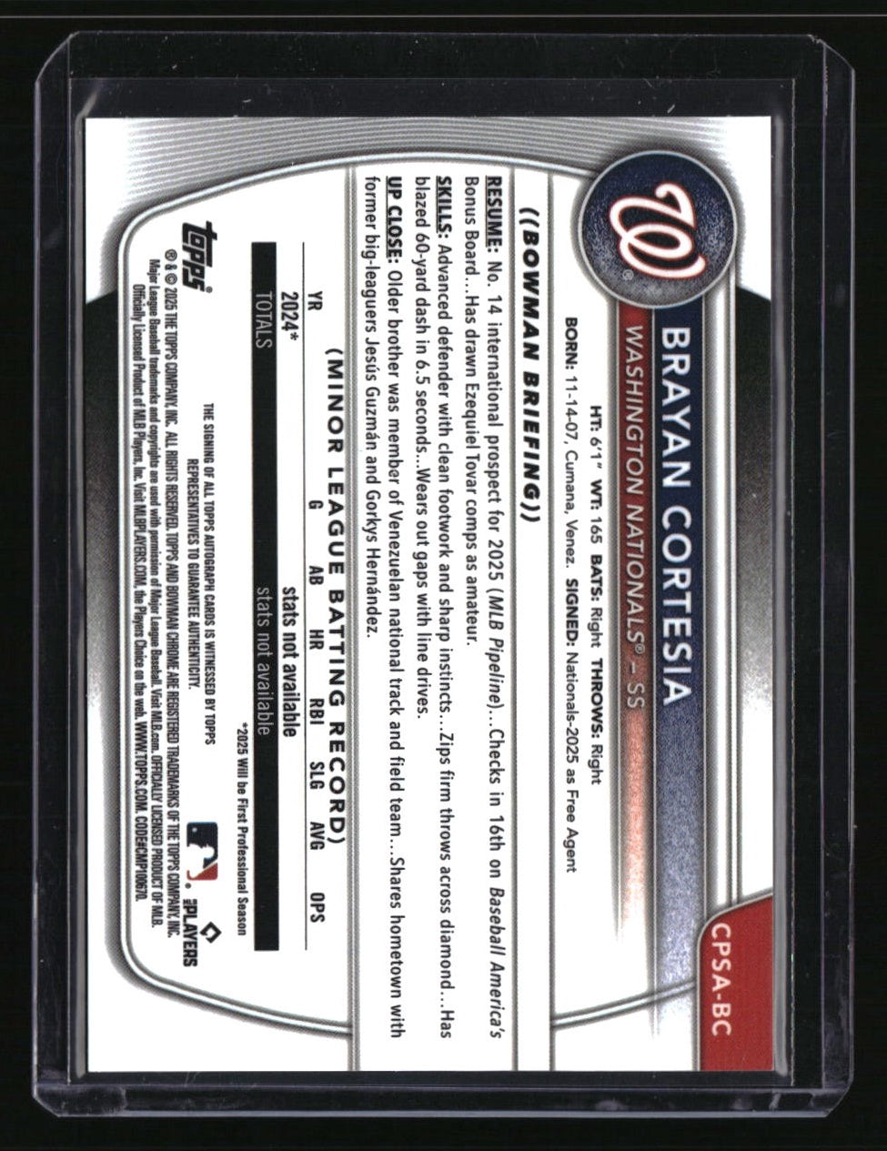 2025 Bowman Chrome Sapphire Edition Brayan Cortesia Prospect Autos Green #/99