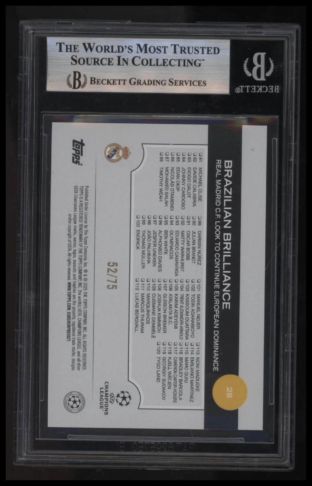 2024-25 Topps UEFA Club Competitions Icy Blue Vini Jr./Endrick BGS 9.0