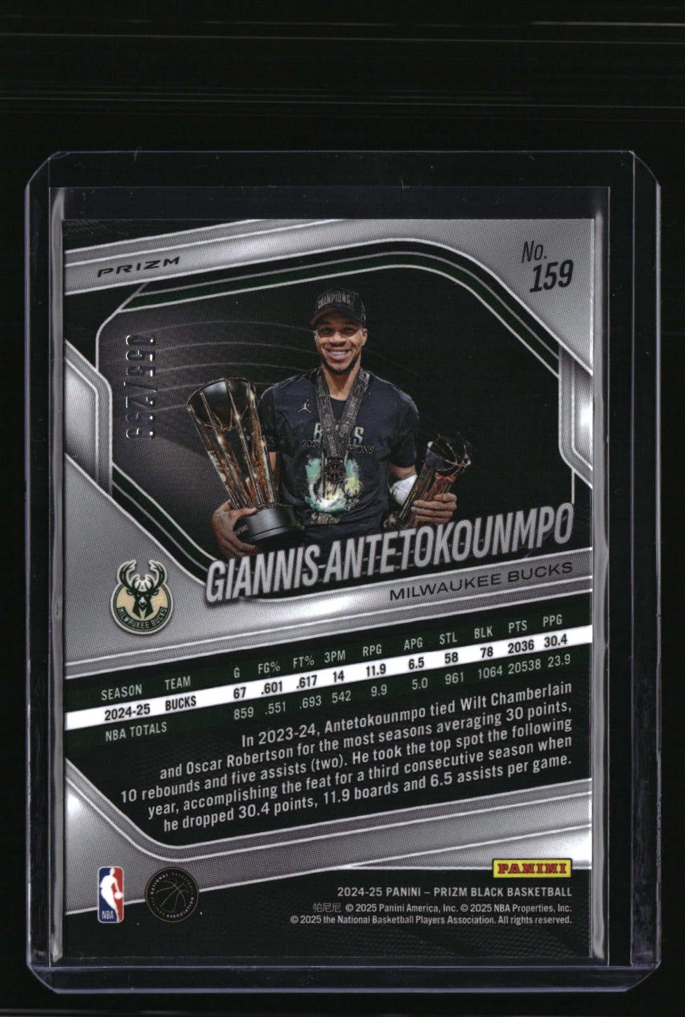 2024-25 Panini Prizm Black Giannis Antetokounmpo Red Prizms #/299