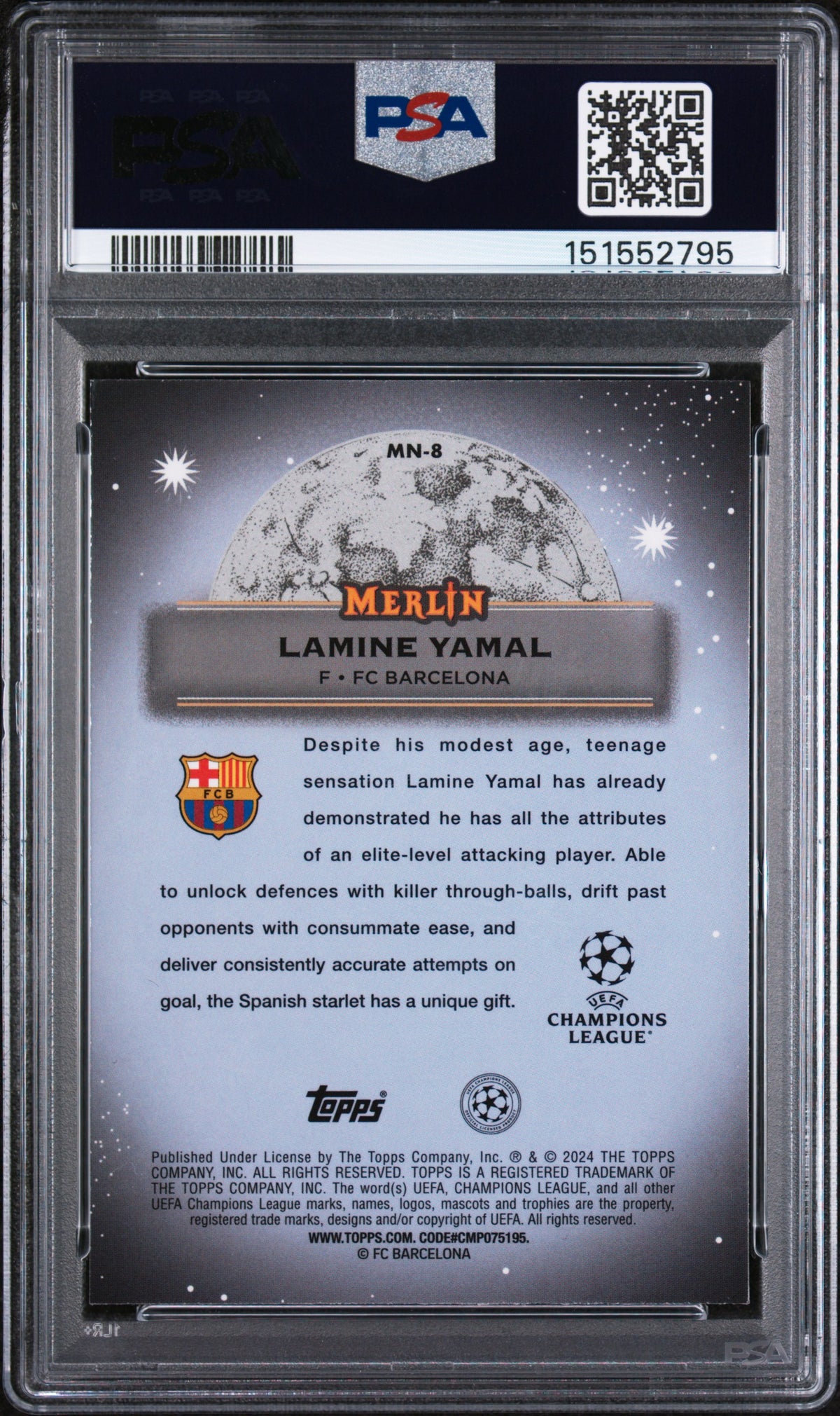 2023-24 Topps Merlin Uefa Club Competitions Mystic Nights Lamine Yamal PSA 9