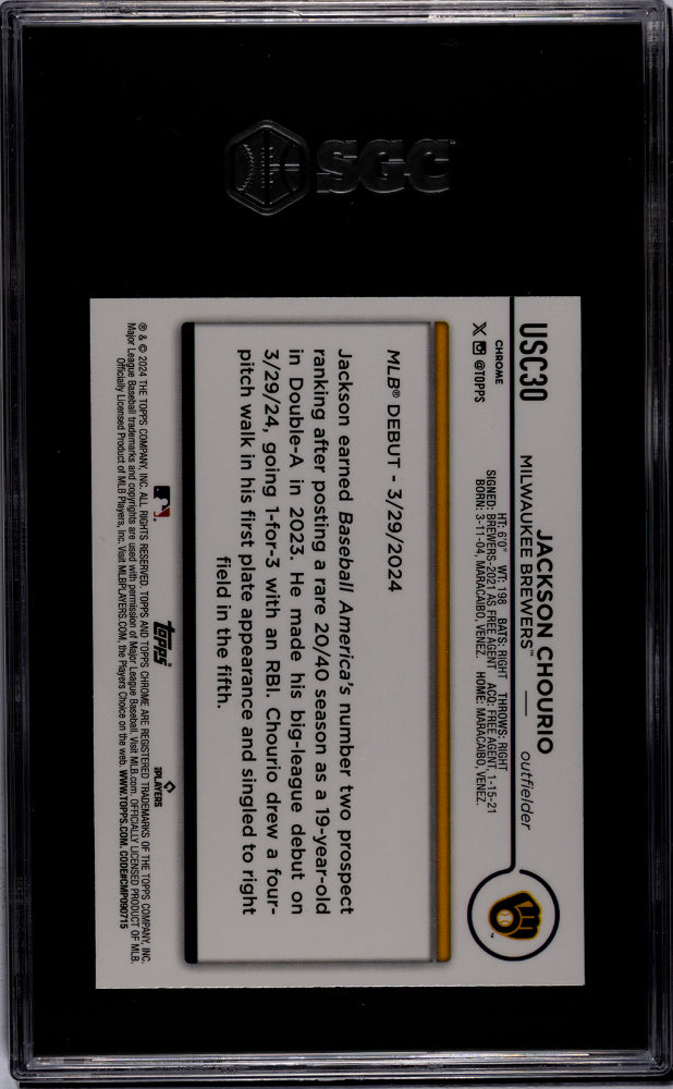 2024 Topps Chrome Update Jackson Chourio Raywave Ref. SGC 10