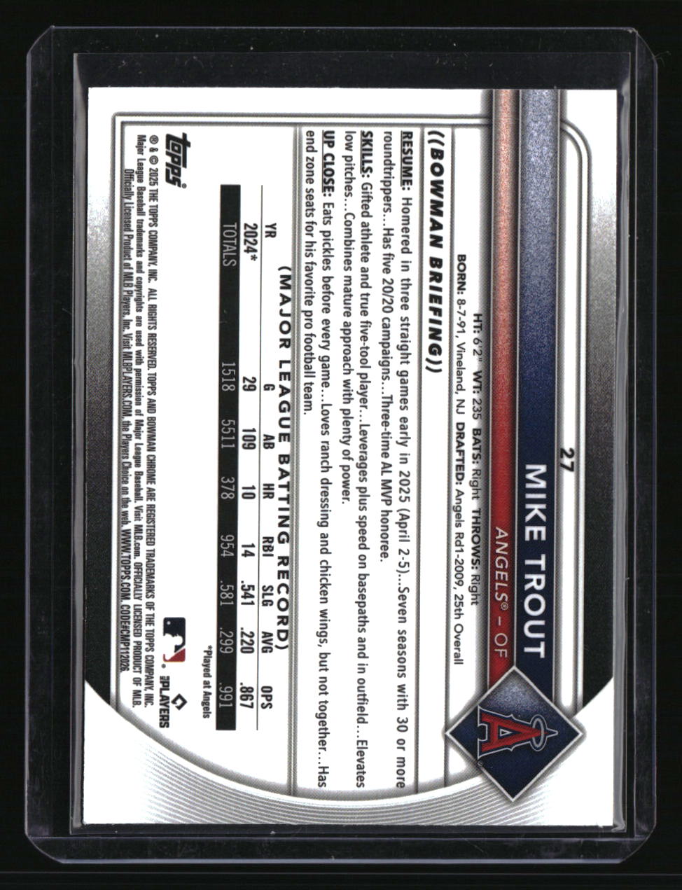 2025 Bowman Chrome Mike Trout Blue #/150