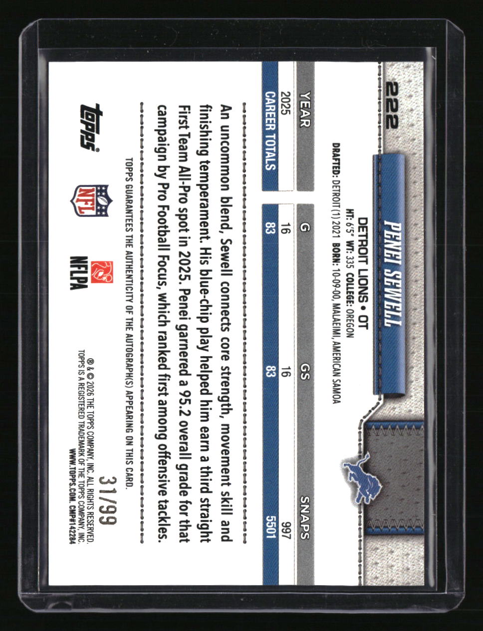 2026 Topps Flagship Penei Sewell Real One Autographs Green #/99