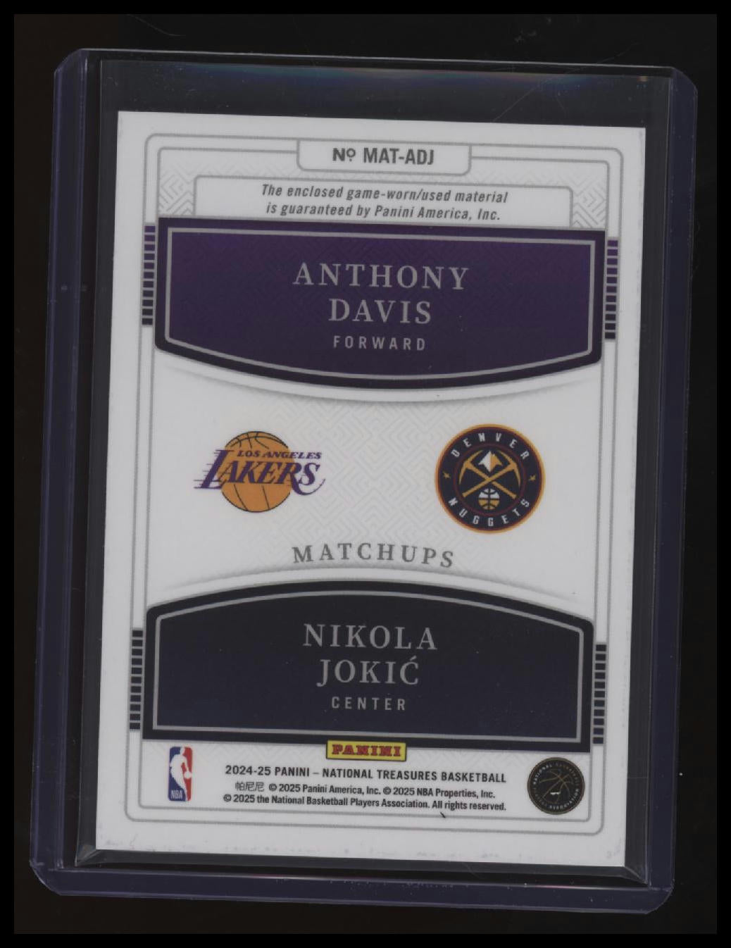 2024-25 Panini National Treasures Anthony Davis / Nikola Jokic Matchups #/99