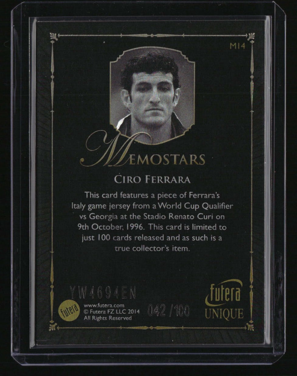 2014 Futera Unique World Football Ciro Ferrara Memostars #/100