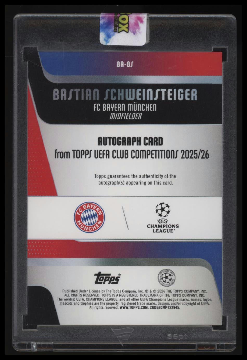 2025-26 Topps UEFA Club Competitions Bastian Schweinsteiger Auto Black #/10