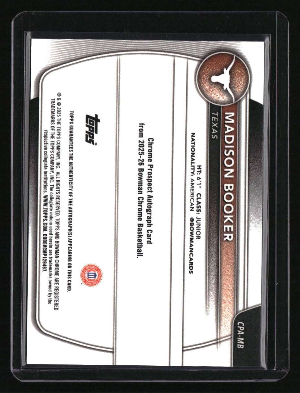 2025-26 Bowman Madison Booker Chrome Prospect Autographs Purple Refractor #/250