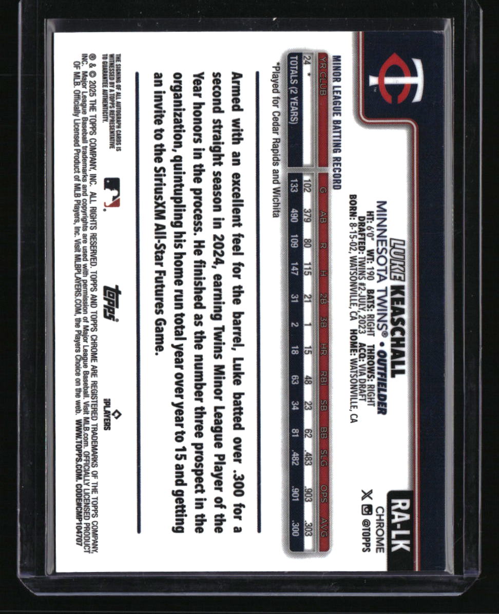 2025 Topps Chrome Update Luke Keaschall Chrome Update Auto Aqua Wave #/199